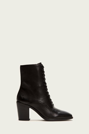 Black Women's FRYE Georgia Lace Up Bootie Mid Calf Boots | OTF-930457