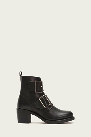 Black Women's FRYE Sabrina Double Buckle Ankle Boots | YND-630182